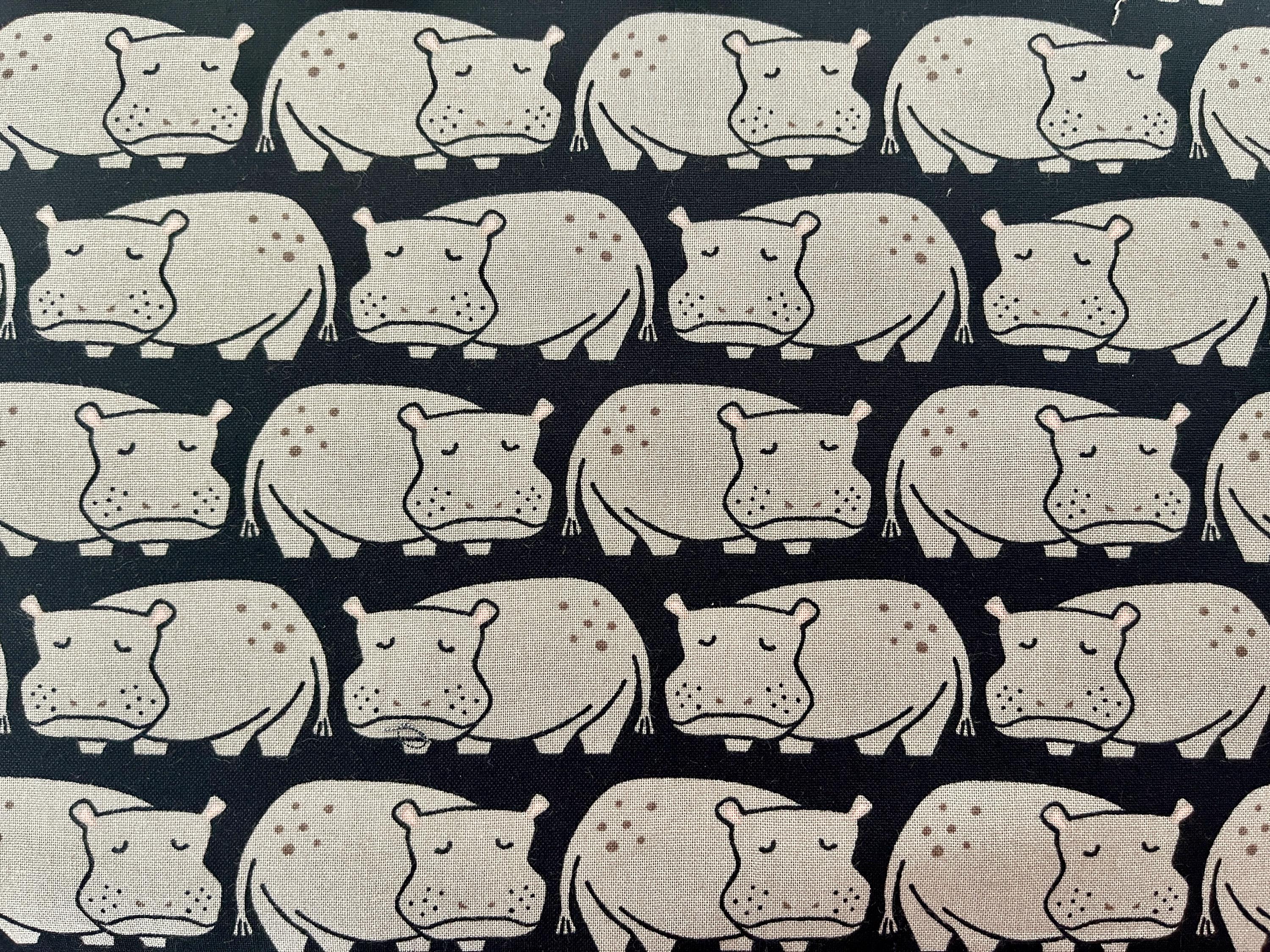 Rising Sun - Weary Hippo - Black Fabric - Loes Van Oosten - LV901-BK4