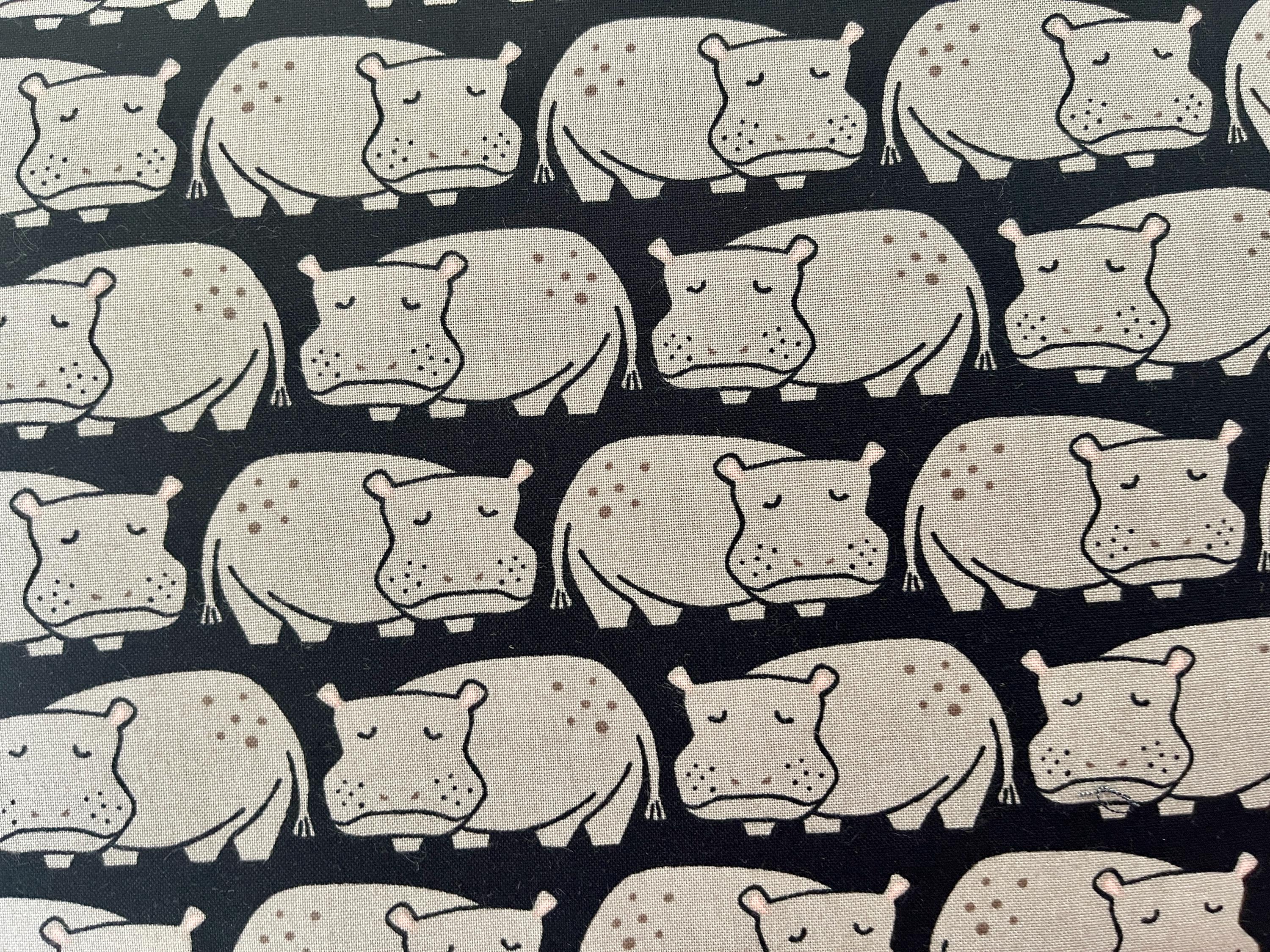 Rising Sun - Weary Hippo - Black Fabric - Loes Van Oosten - LV901-BK4