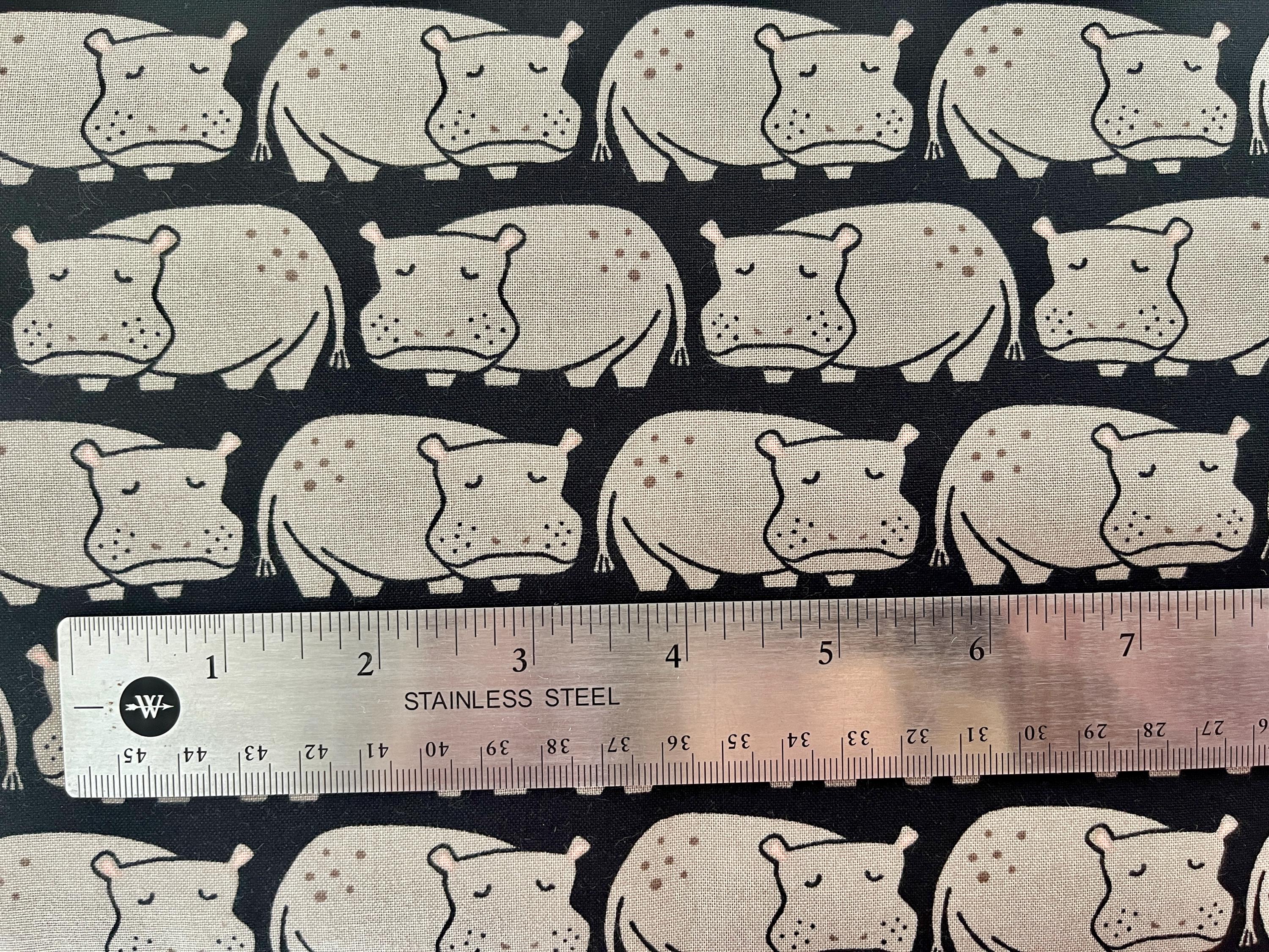 Rising Sun - Weary Hippo - Black Fabric - Loes Van Oosten - LV901-BK4