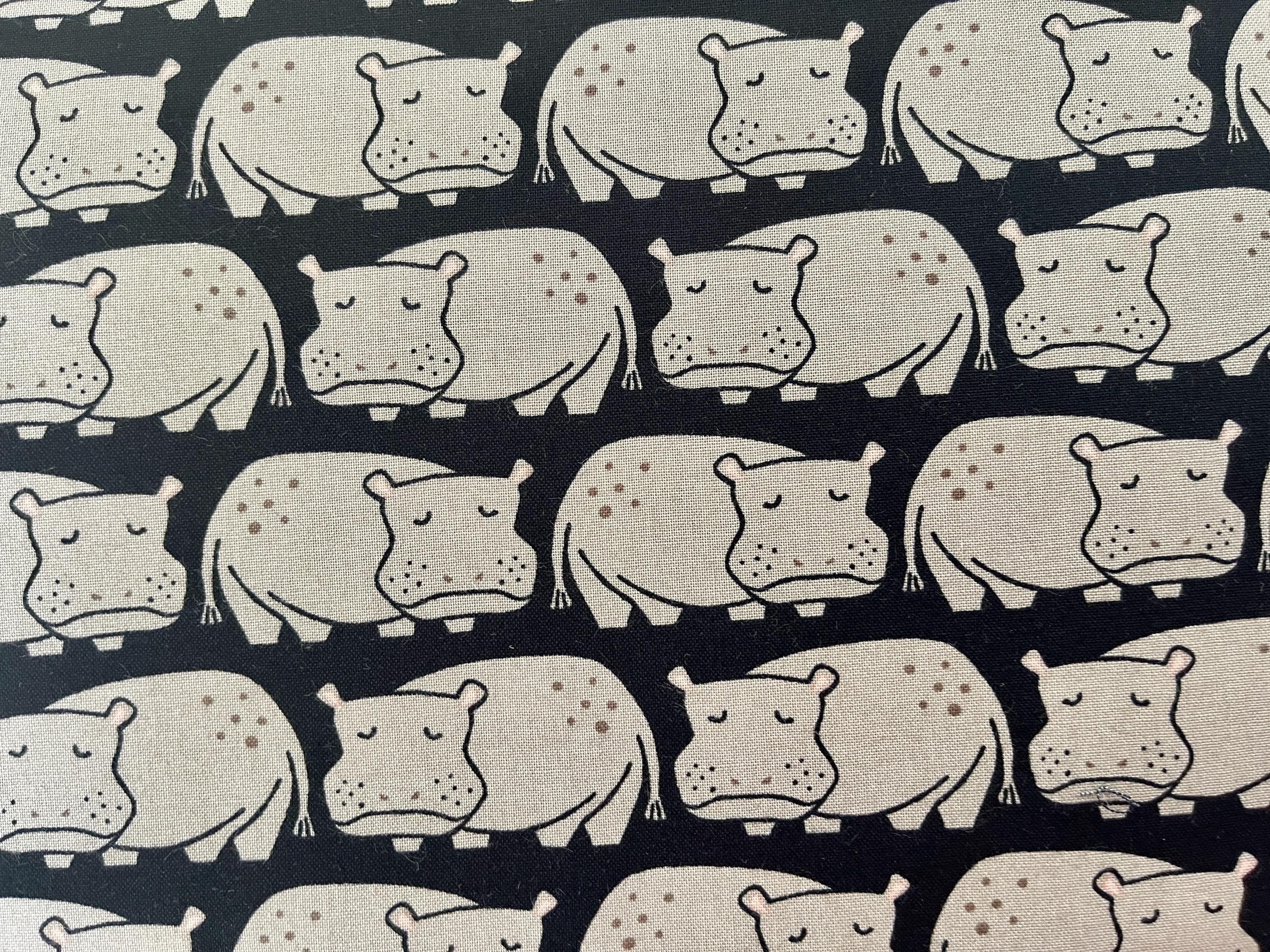 Rising Sun - Weary Hippo - Black Fabric - Loes Van Oosten - LV901-BK4