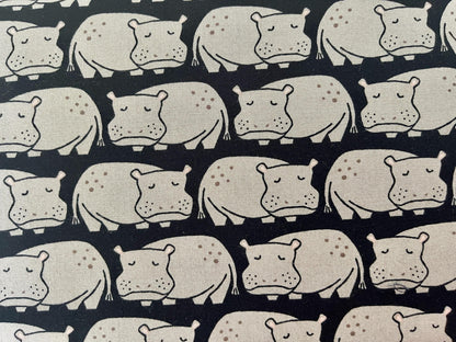 Rising Sun - Weary Hippo - Black Fabric - Loes Van Oosten - LV901-BK4