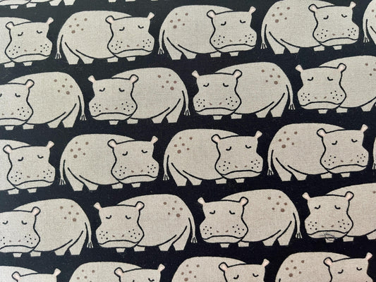 Rising Sun - Weary Hippo - Black Fabric - Loes Van Oosten - LV901-BK4