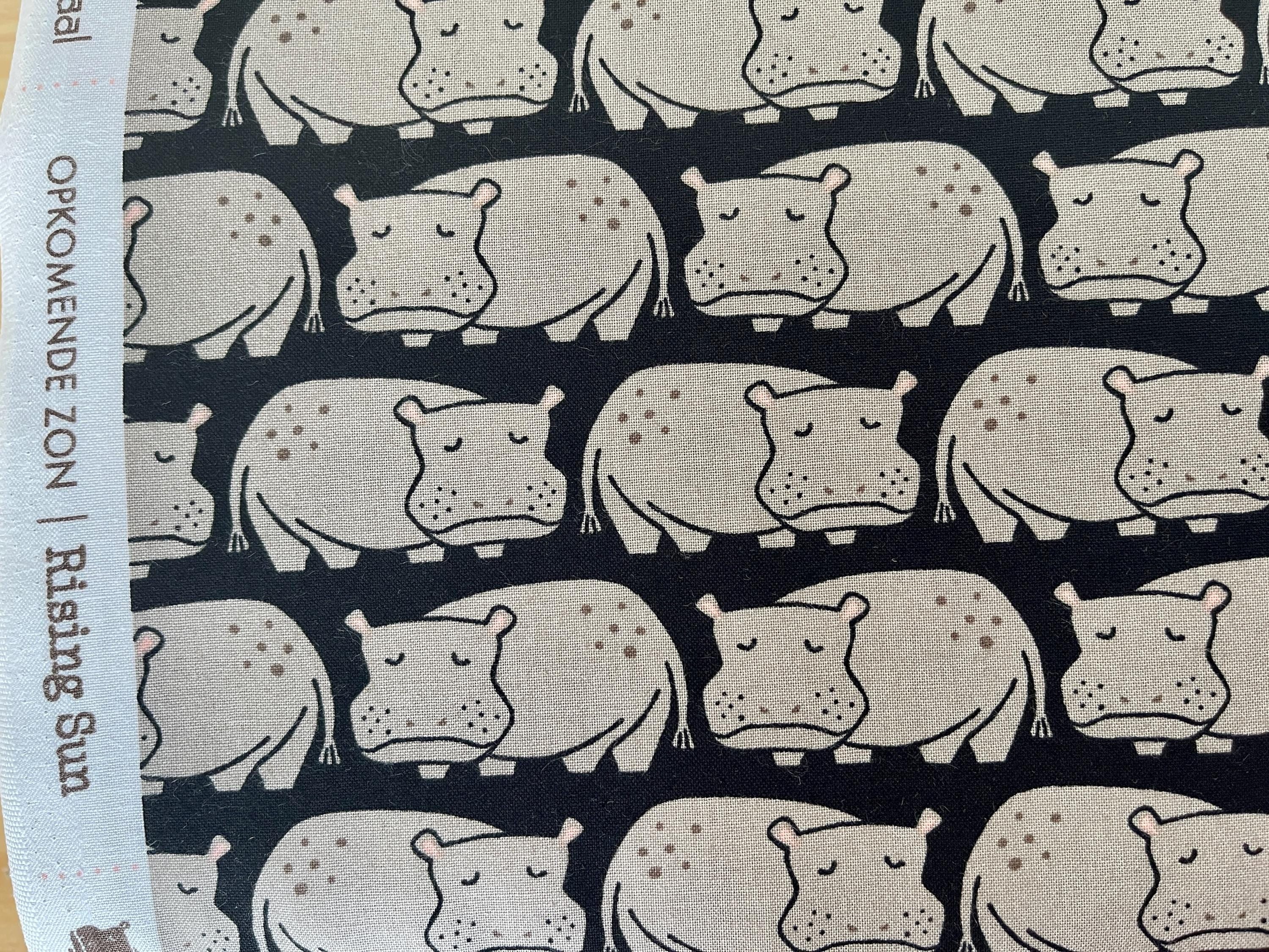Rising Sun - Weary Hippo - Black Fabric - Loes Van Oosten - LV901-BK4