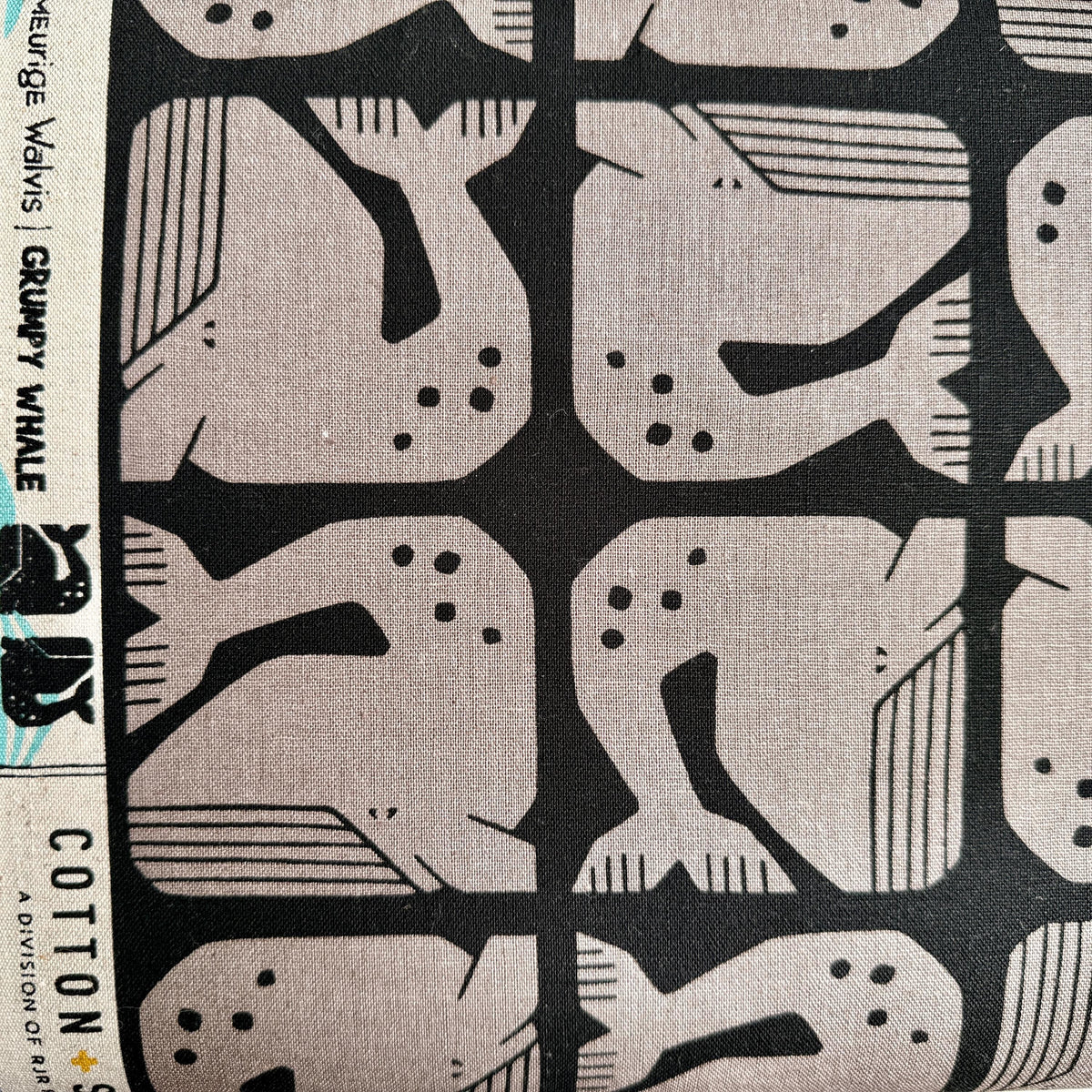 By the Seaside II -Grumpy Whale-Black Unbleached Canvas-Loes Van Oosten-Cotton Steel