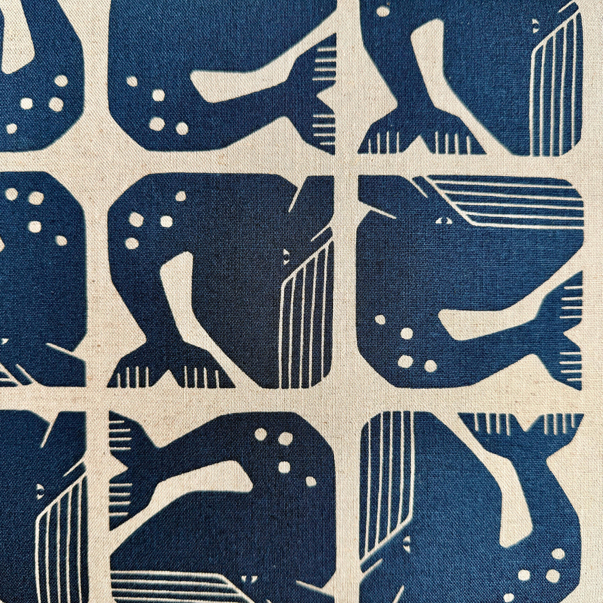 By the Seaside II-Grumpy Whale-Navy Unbleached Canvas-Loes Van Oosten-Cotton Steel