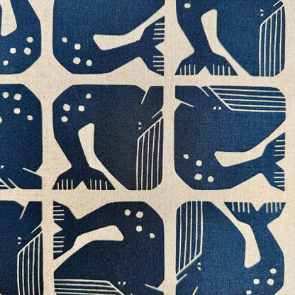 By the Seaside II-Grumpy Whale-Navy Unbleached Canvas-Loes Van Oosten-Cotton Steel