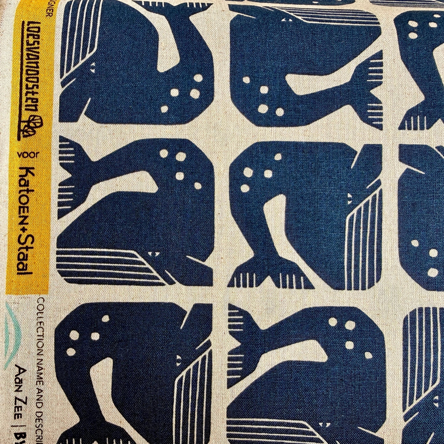 By the Seaside II-Grumpy Whale-Navy Unbleached Canvas-Loes Van Oosten-Cotton Steel
