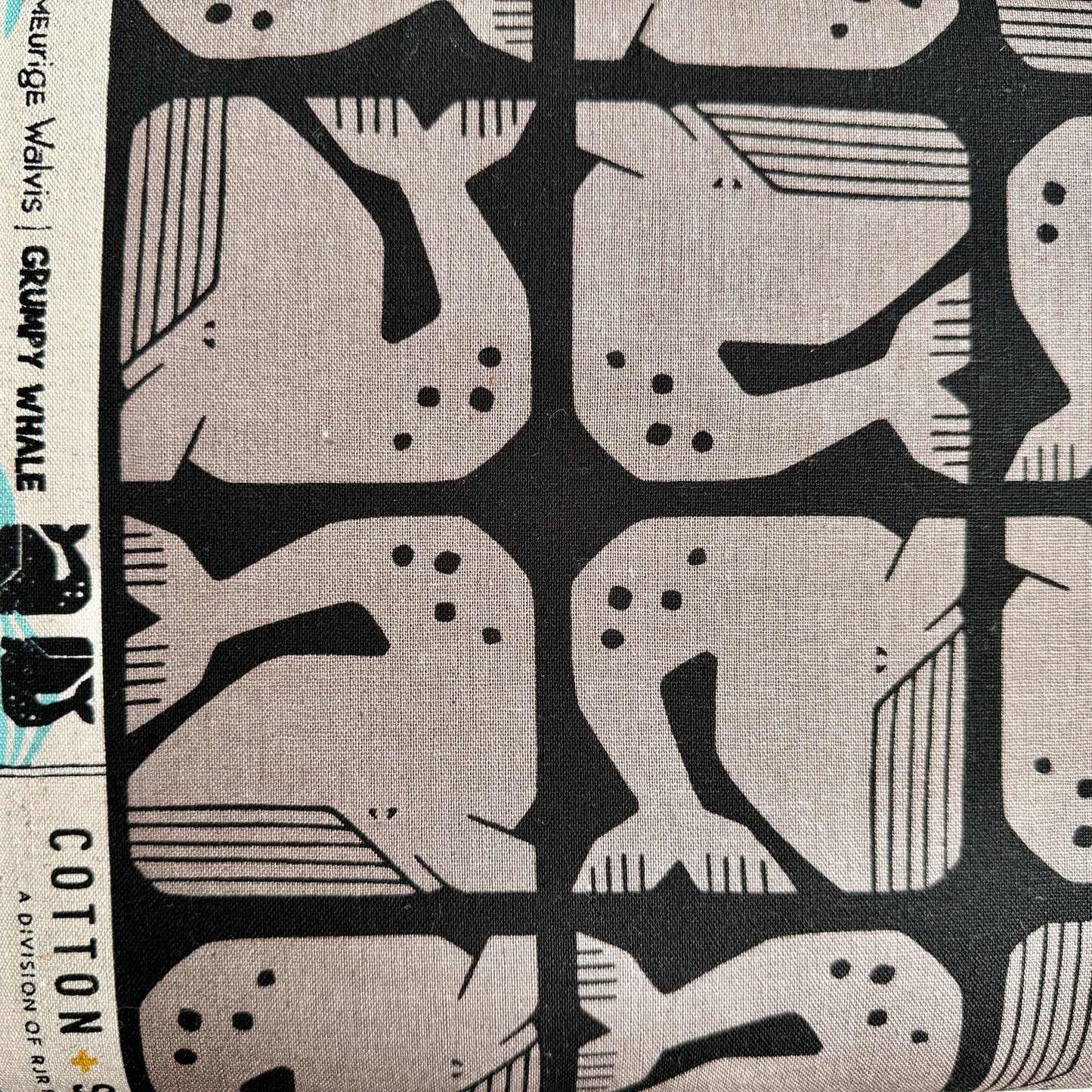 By the Seaside II -Grumpy Whale-Black Unbleached Canvas-Loes Van Oosten-Cotton Steel