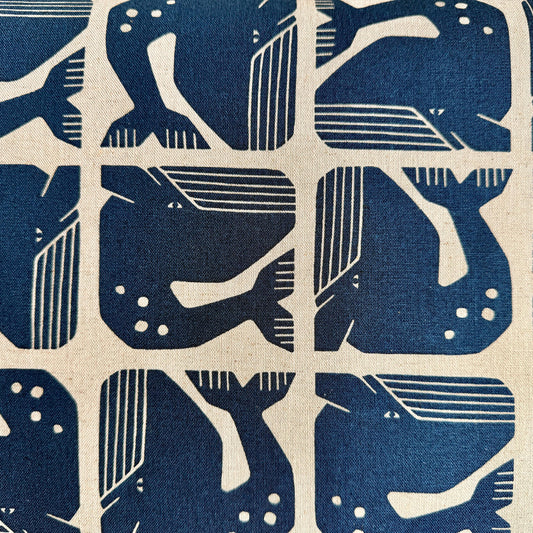By the Seaside II-Grumpy Whale-Navy Unbleached Canvas-Loes Van Oosten-Cotton Steel