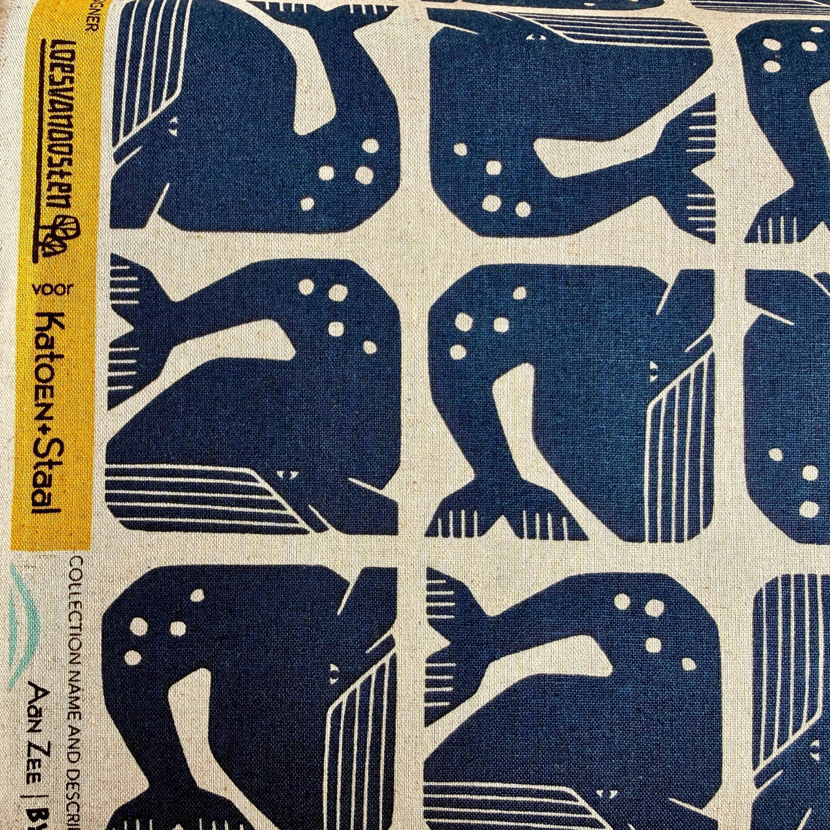 By the Seaside II-Grumpy Whale-Navy Unbleached Canvas-Loes Van Oosten-Cotton Steel
