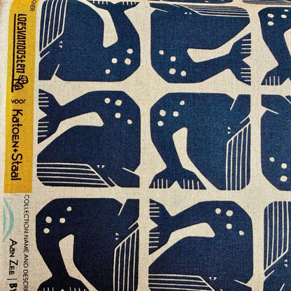 By the Seaside II-Grumpy Whale-Navy Unbleached Canvas-Loes Van Oosten-Cotton Steel