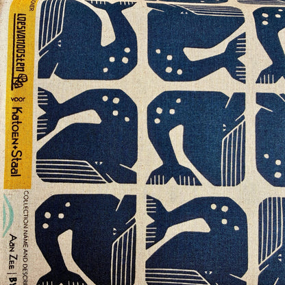 By the Seaside II-Grumpy Whale-Navy Unbleached Canvas-Loes Van Oosten-Cotton Steel