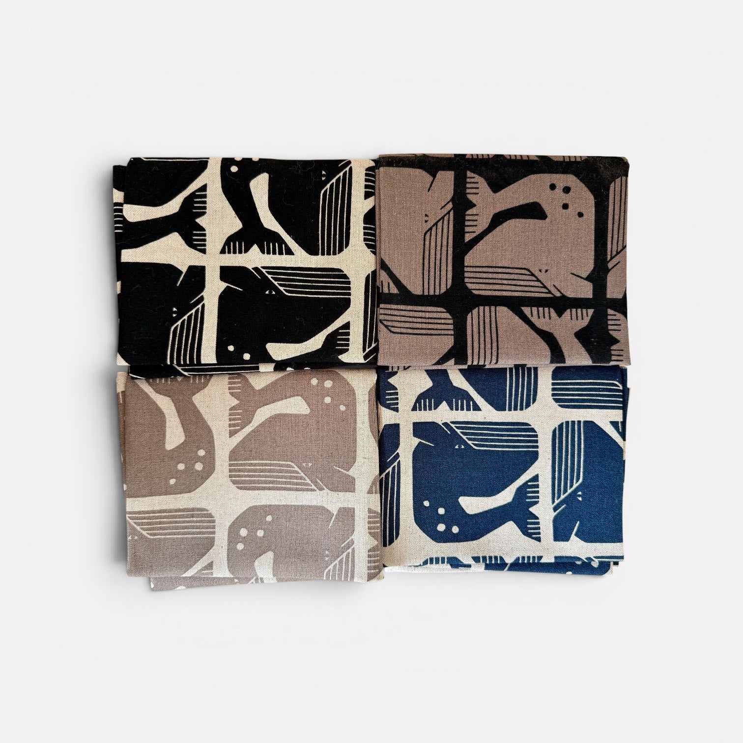 By the Seaside-Sunshine Grumpy Whales Unbleached Canvas Quilting Cotton Fat Quarter Bundle (10)-Loes Van Oosten-Cotton Steel