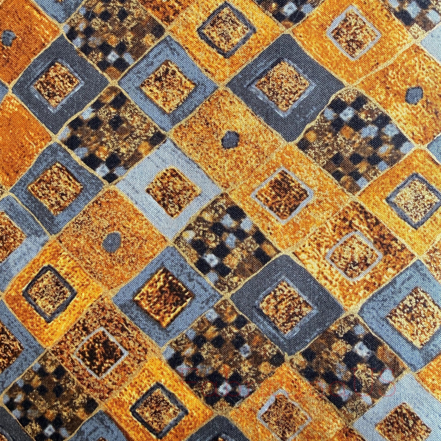Gustav Klimt Squares & Diamonds Gold Metallic Quilting Cotton Fabric by Robert Kaufman – SRKM-17184-133