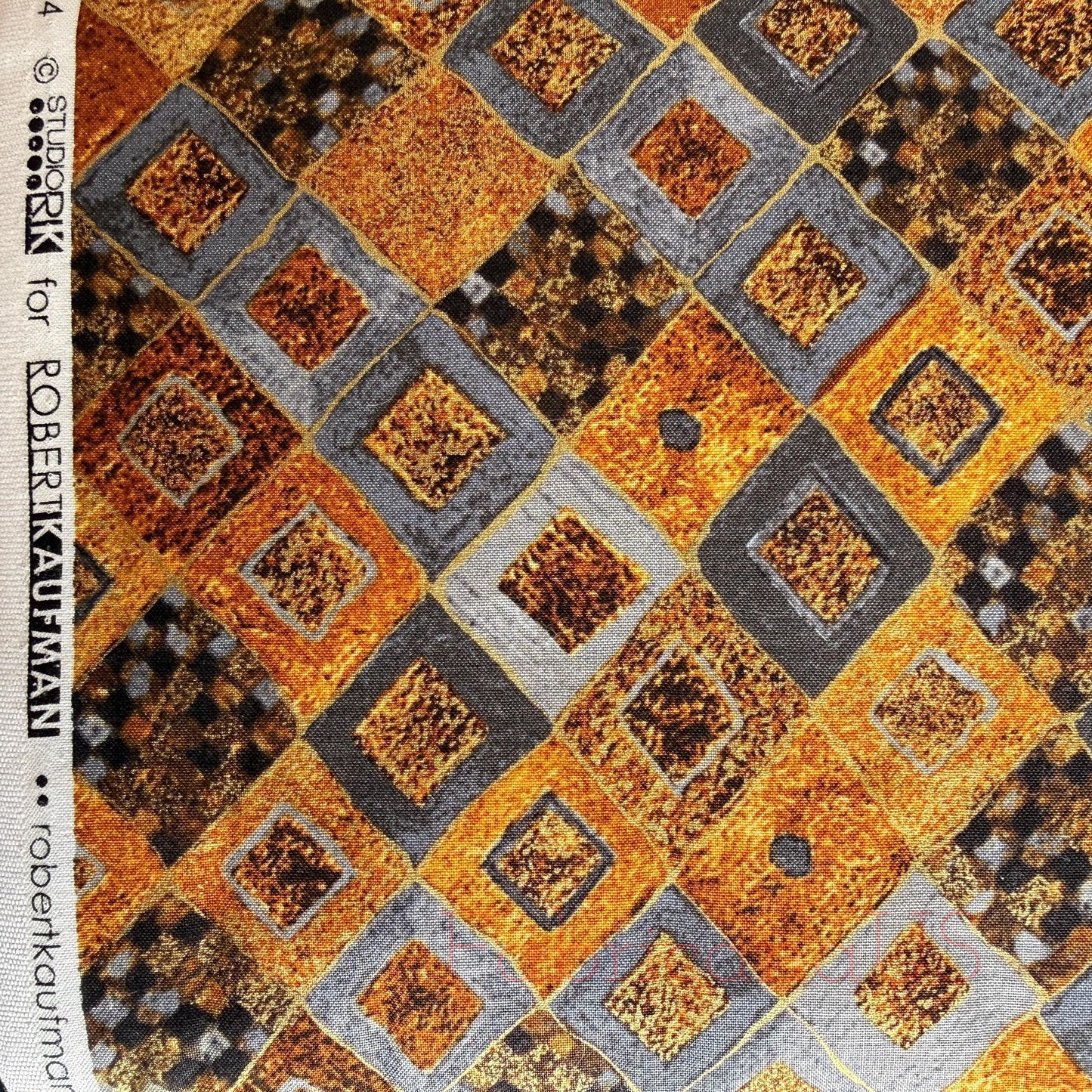 Gustav Klimt Squares & Diamonds Gold Metallic Quilting Cotton Fabric by Robert Kaufman – SRKM-17184-133