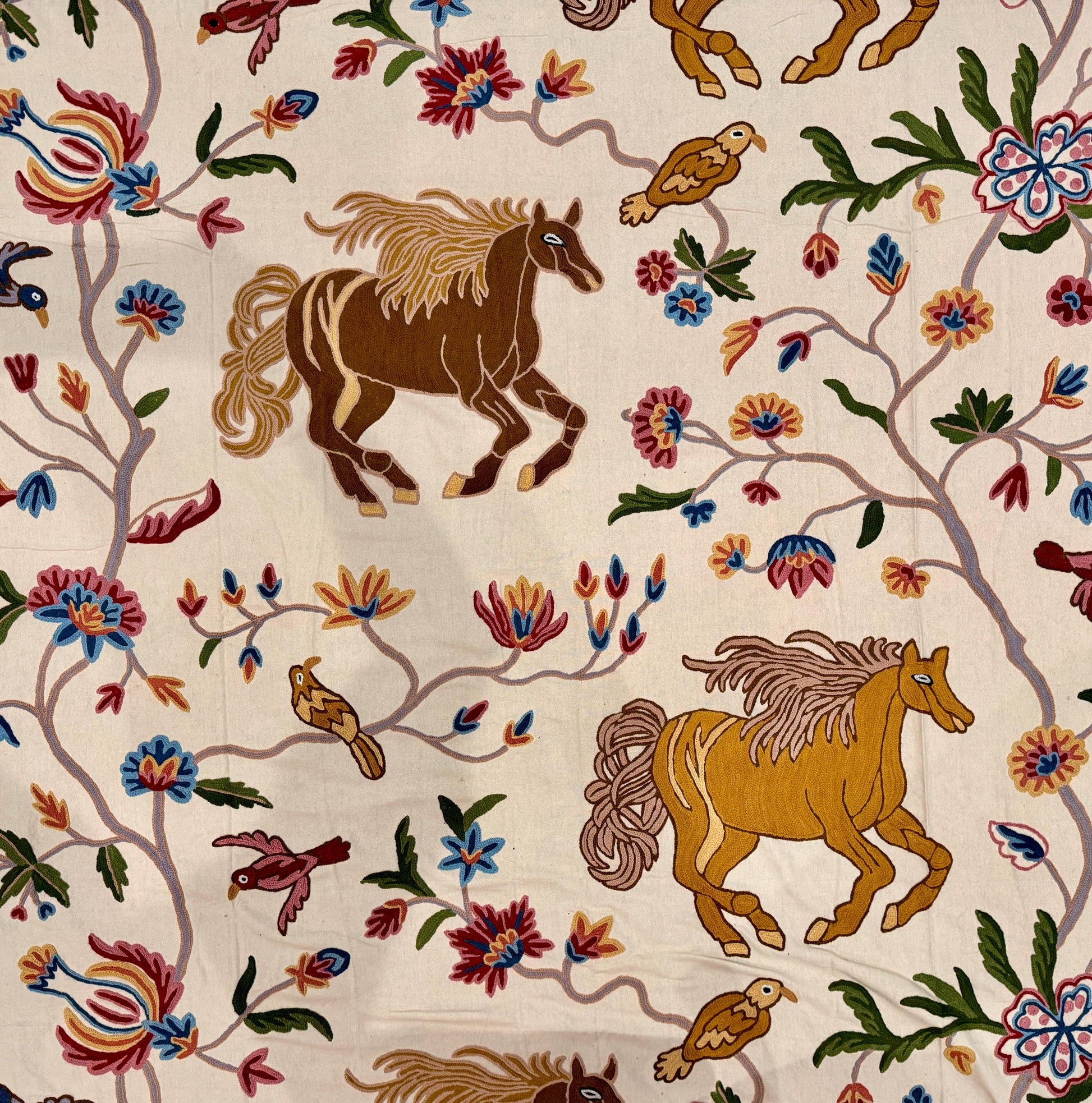 Crewel Hand Embroidered Fabric-Kashmir Crewel-Cotton Base-Flying Horse