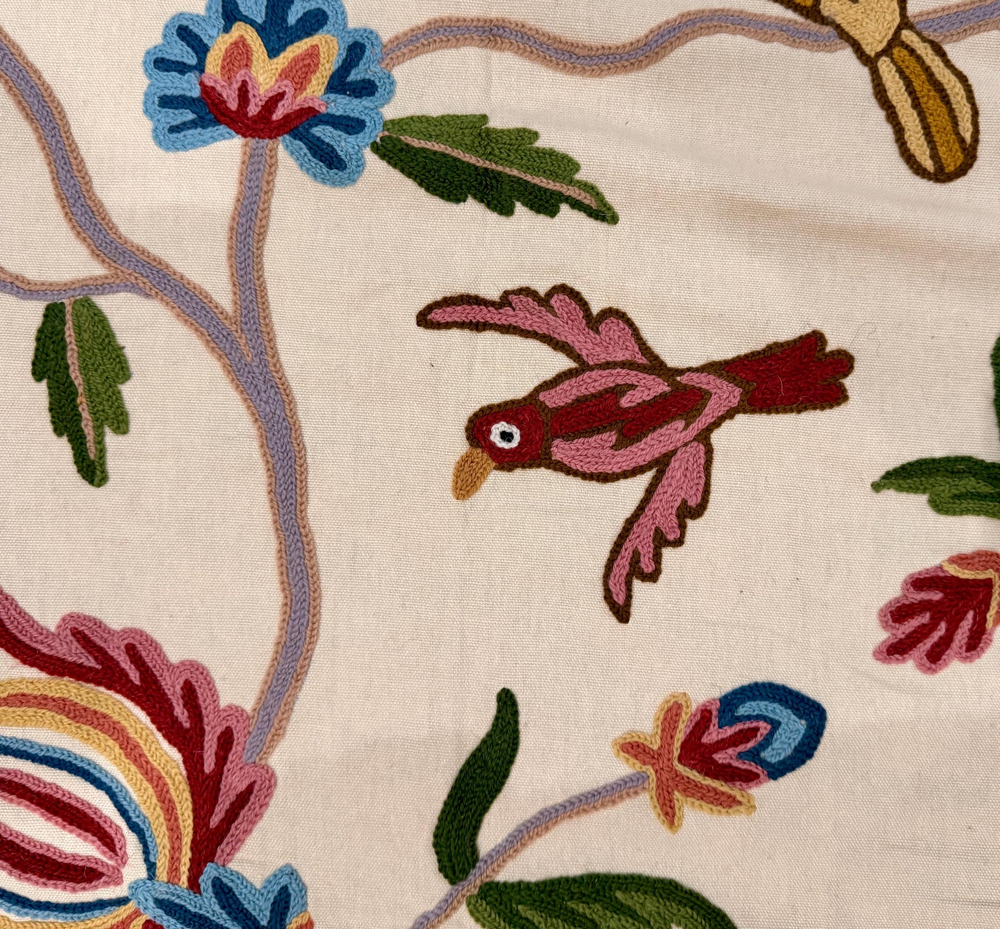 Crewel Hand Embroidered Fabric-Kashmir Crewel-Cotton Base-Flying Horse