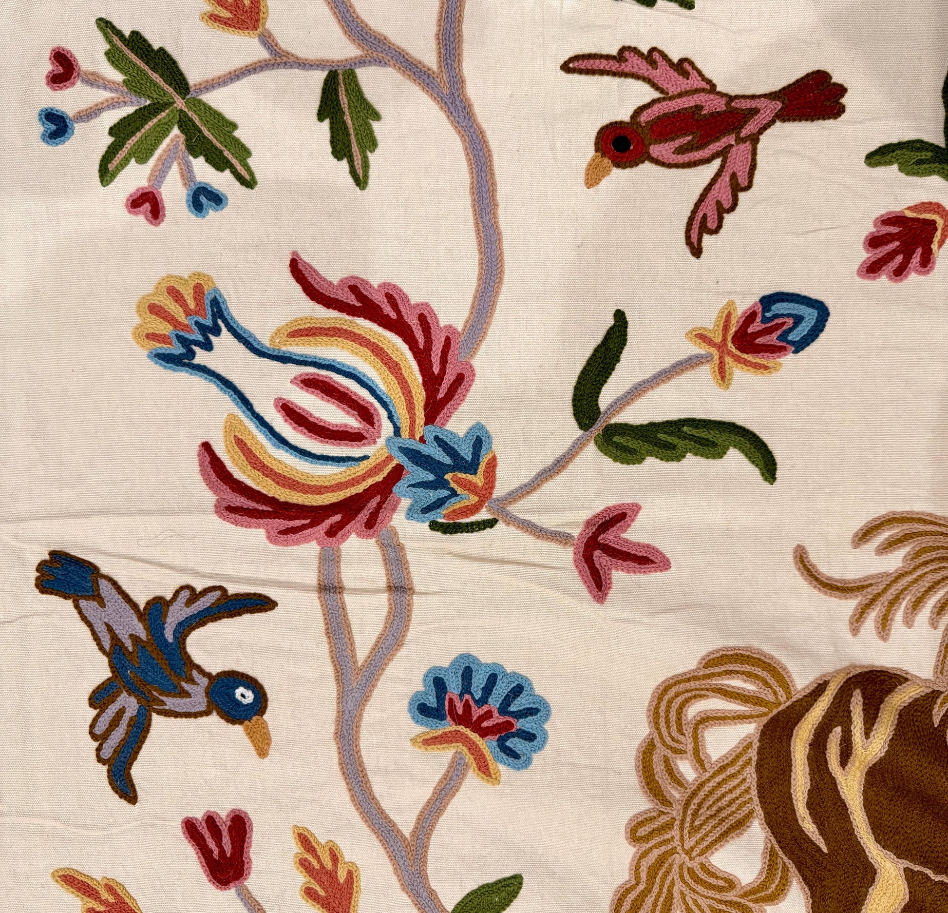 Crewel Hand Embroidered Fabric-Kashmir Crewel-Cotton Base-Flying Horse