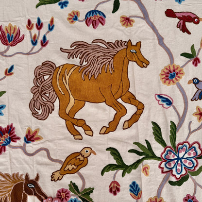 Crewel Hand Embroidered Fabric-Kashmir Crewel-Cotton Base-Flying Horse