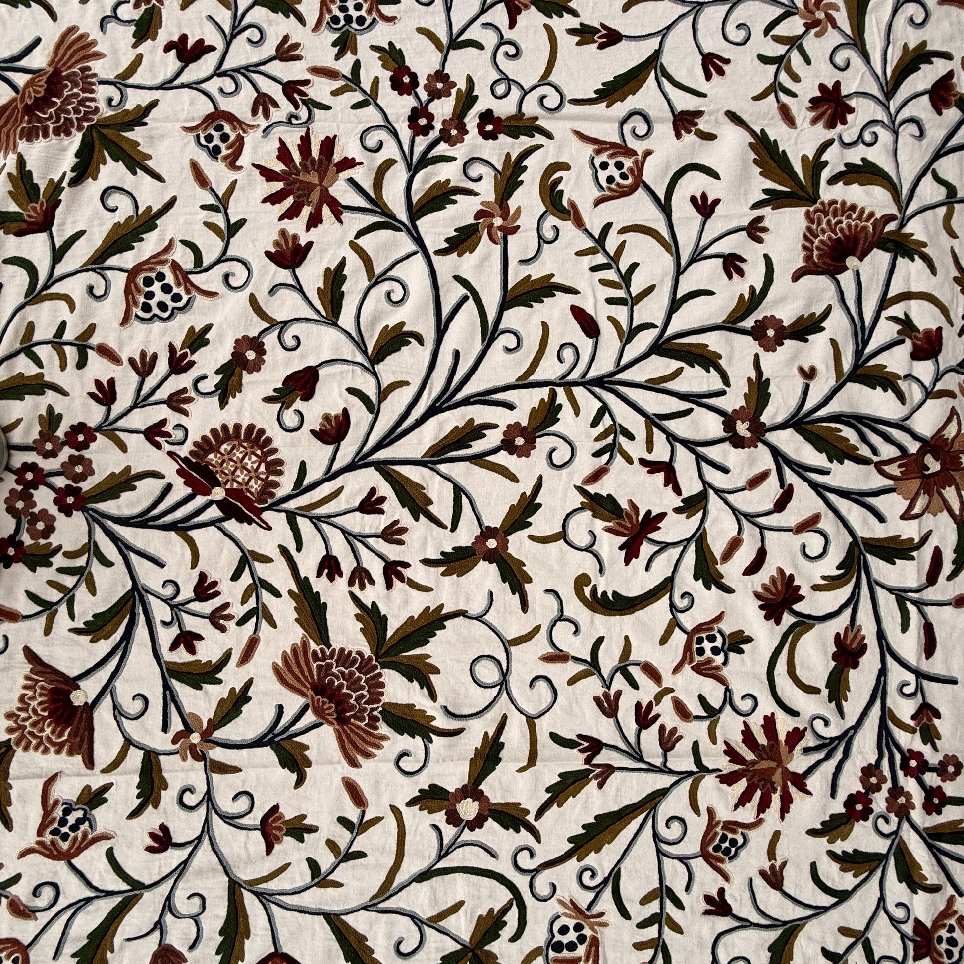 Crewel Hand Embroidered Fabric-Kashmir Crewel-Cotton Base-Myth D/7 Multi Color