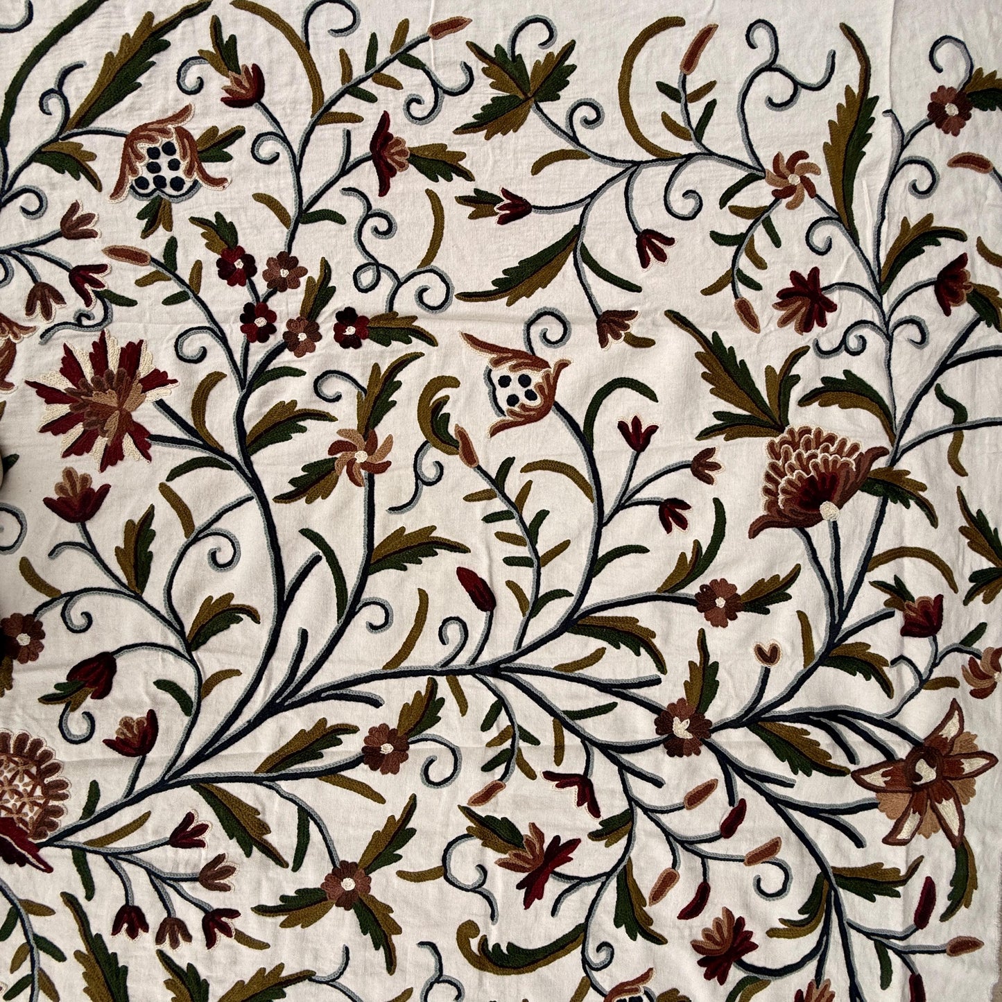 Crewel Hand Embroidered Fabric-Kashmir Crewel-Cotton Base-Myth D/7 Multi Color