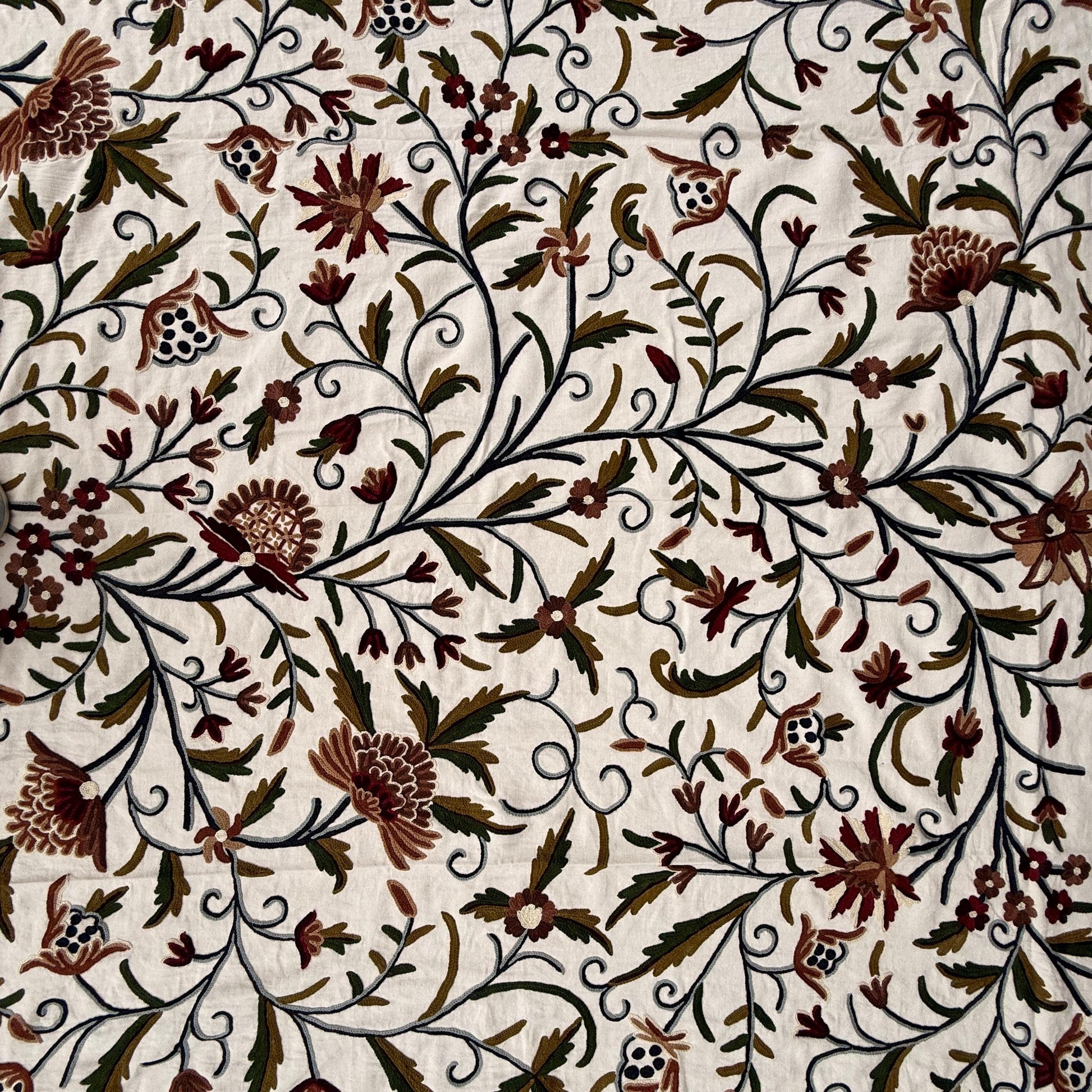 Crewel Hand Embroidered Fabric-Kashmir Crewel-Cotton Base-Myth D/7 Multi Color