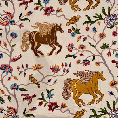 Crewel Hand Embroidered Fabric-Kashmir Crewel-Cotton Base-Flying Horse