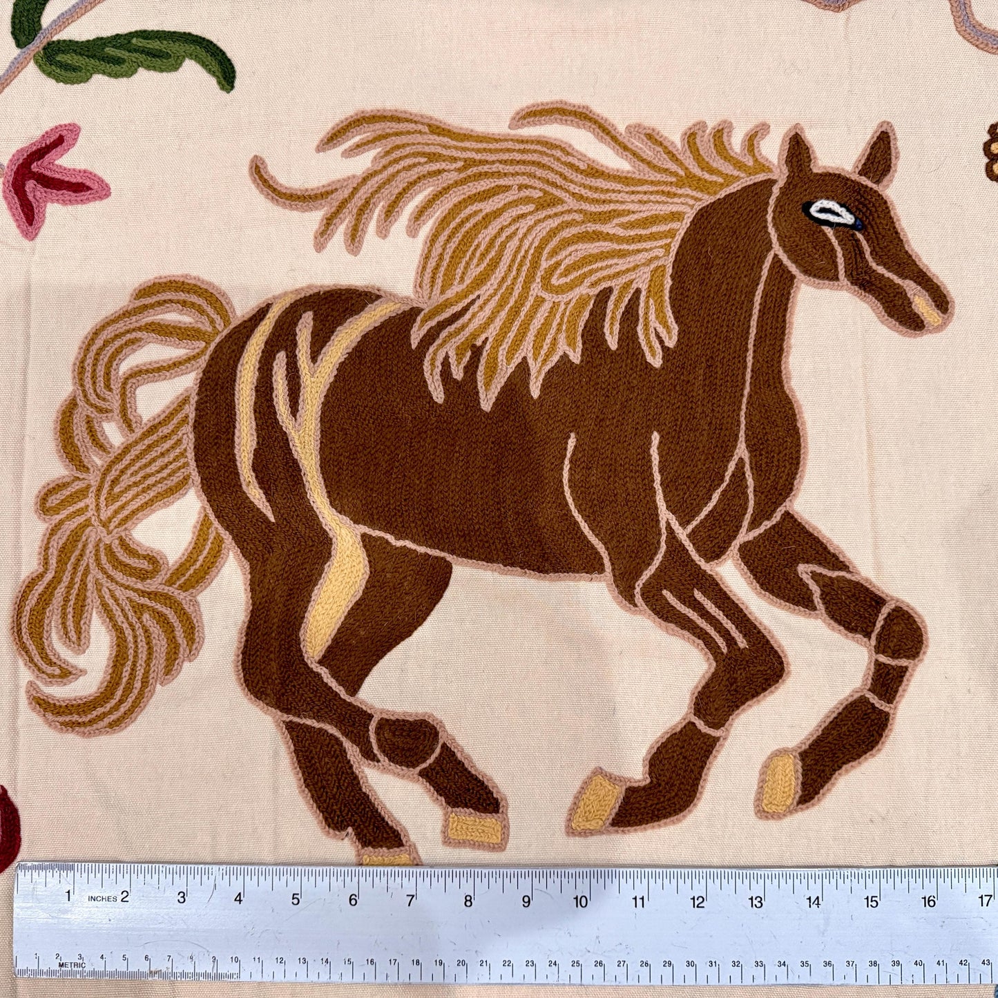 Crewel Hand Embroidered Fabric-Kashmir Crewel-Cotton Base-Flying Horse