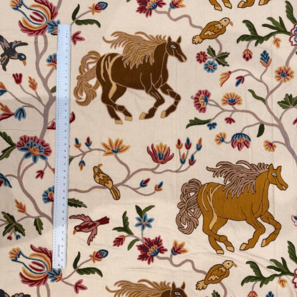 Crewel Hand Embroidered Fabric-Kashmir Crewel-Cotton Base-Flying Horse