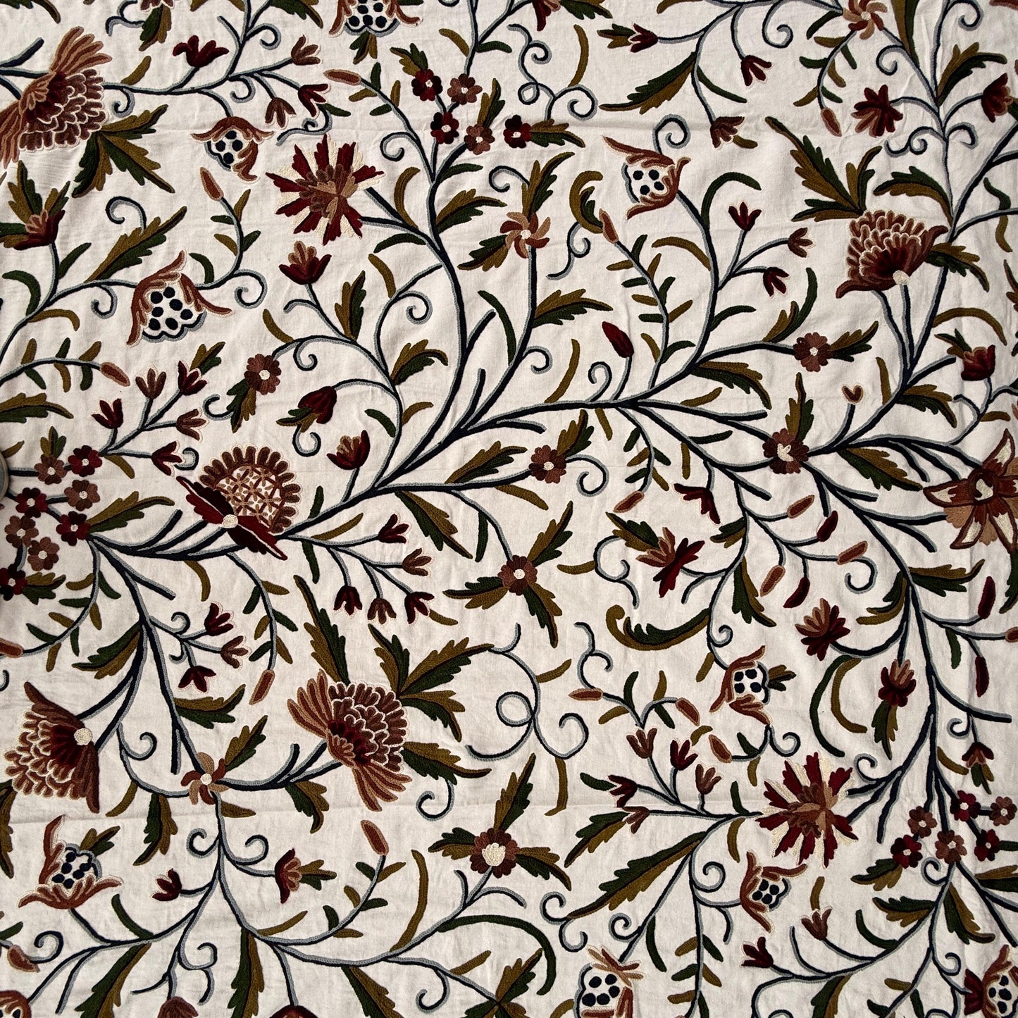 Crewel Hand Embroidered Fabric-Kashmir Crewel-Cotton Base-Myth D/7 Multi Color