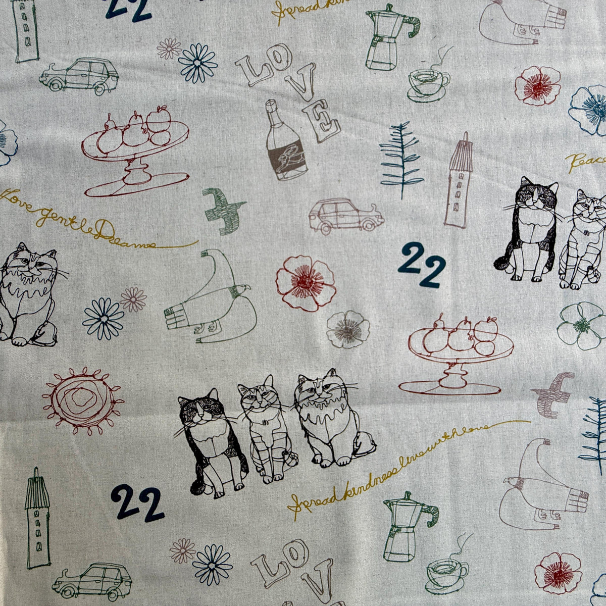 Cat Fabric - Kokka - Hayu- Japanese Quilting Cotton Fabric - EGX-7719-1A