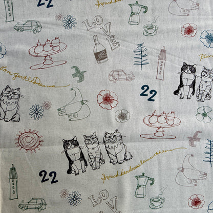 Cat Fabric - Kokka - Hayu- Japanese Quilting Cotton Fabric - EGX-7719-1A