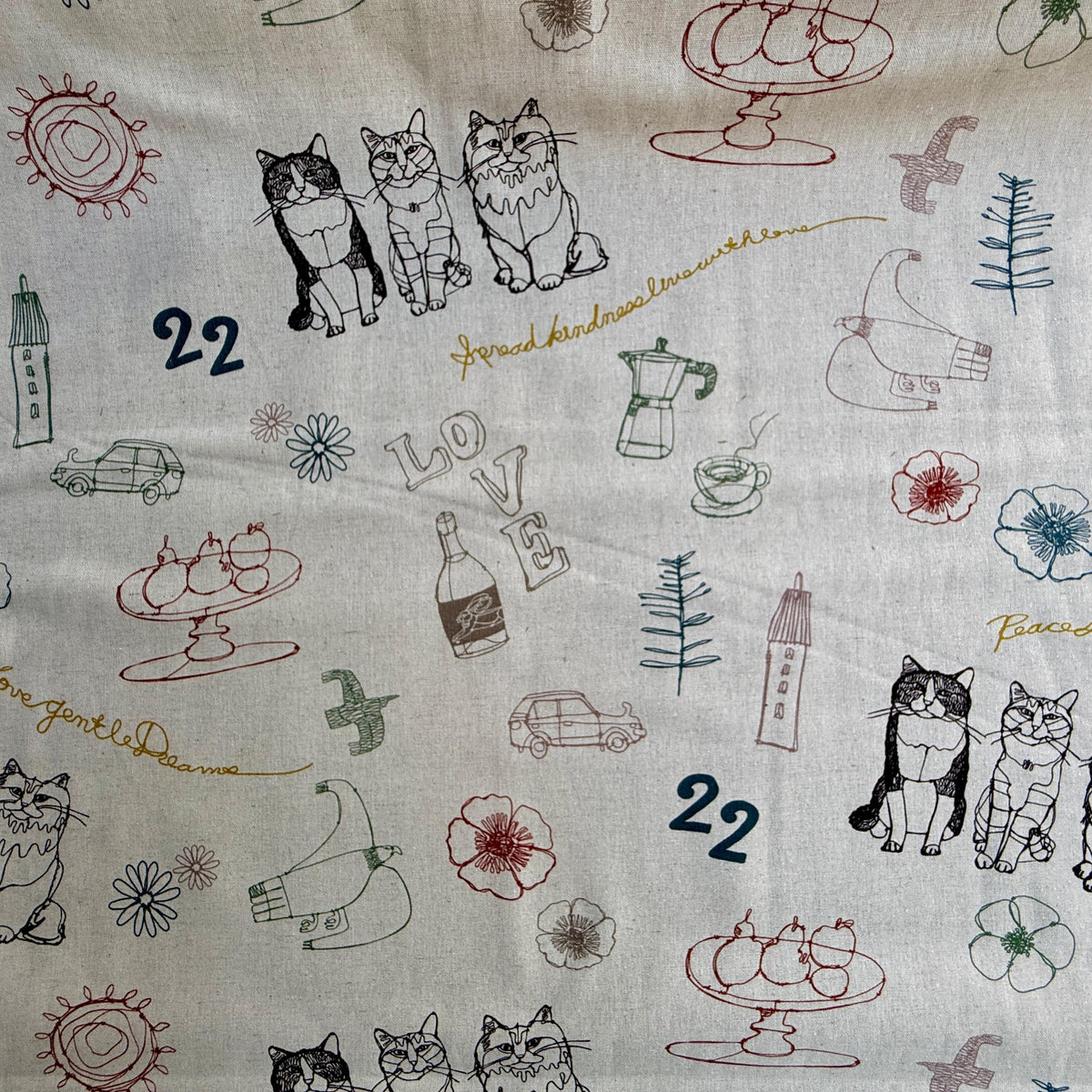 Cat Fabric - Kokka - Hayu- Japanese Quilting Cotton Fabric - EGX-7719-1A