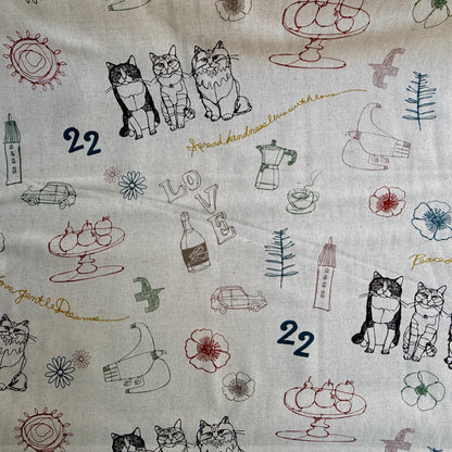 Cat Fabric - Kokka - Hayu- Japanese Quilting Cotton Fabric - EGX-7719-1A