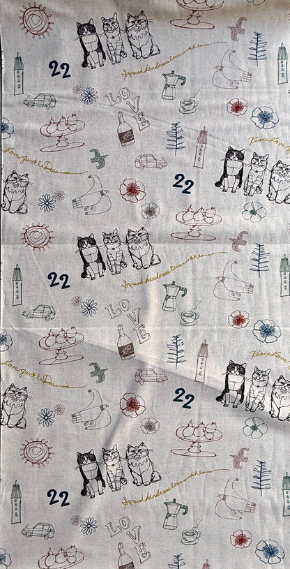 Cat Fabric - Kokka - Hayu- Japanese Quilting Cotton Fabric - EGX-7719-1A