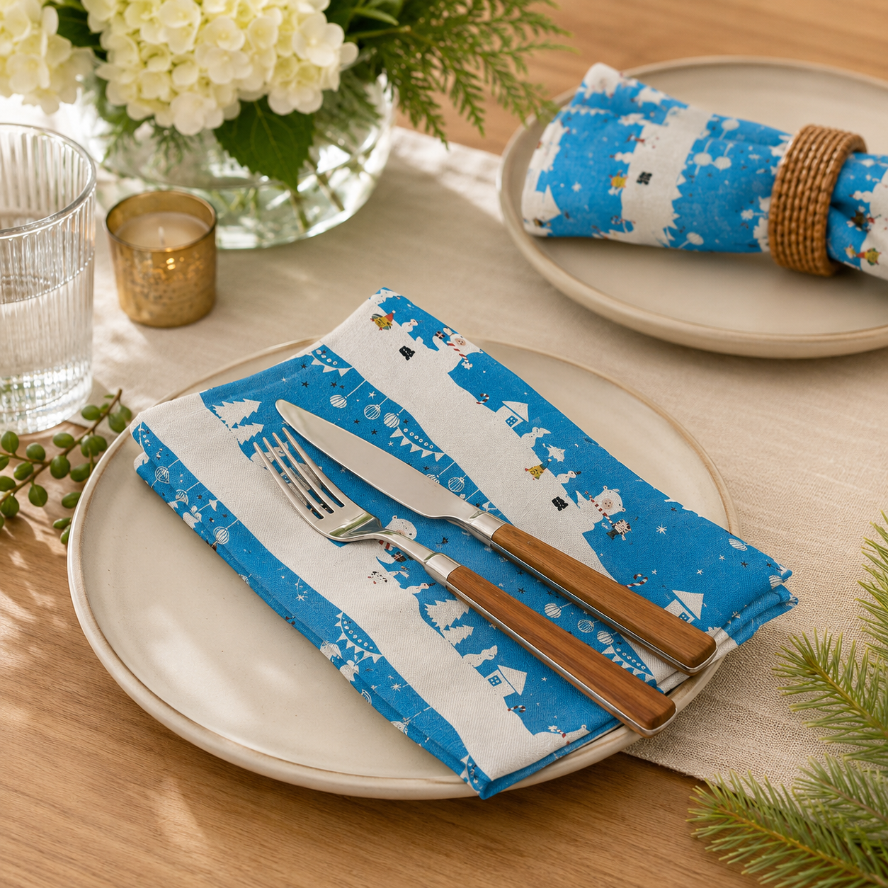 Waku Waku Christmas-Mr Polar Bear-Blue Unbleached Fabric-Naocoom-Cotton+ Steel