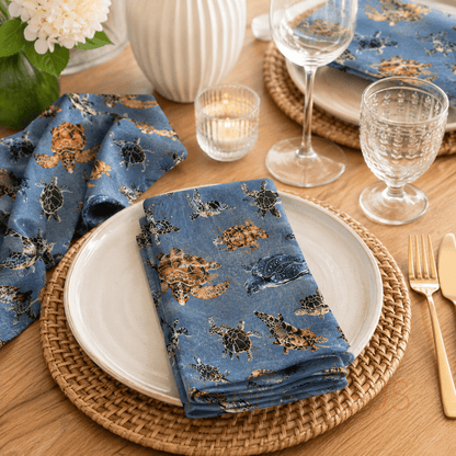 Sea Turtle - Japanese Fabric - Blue Twill Fabric