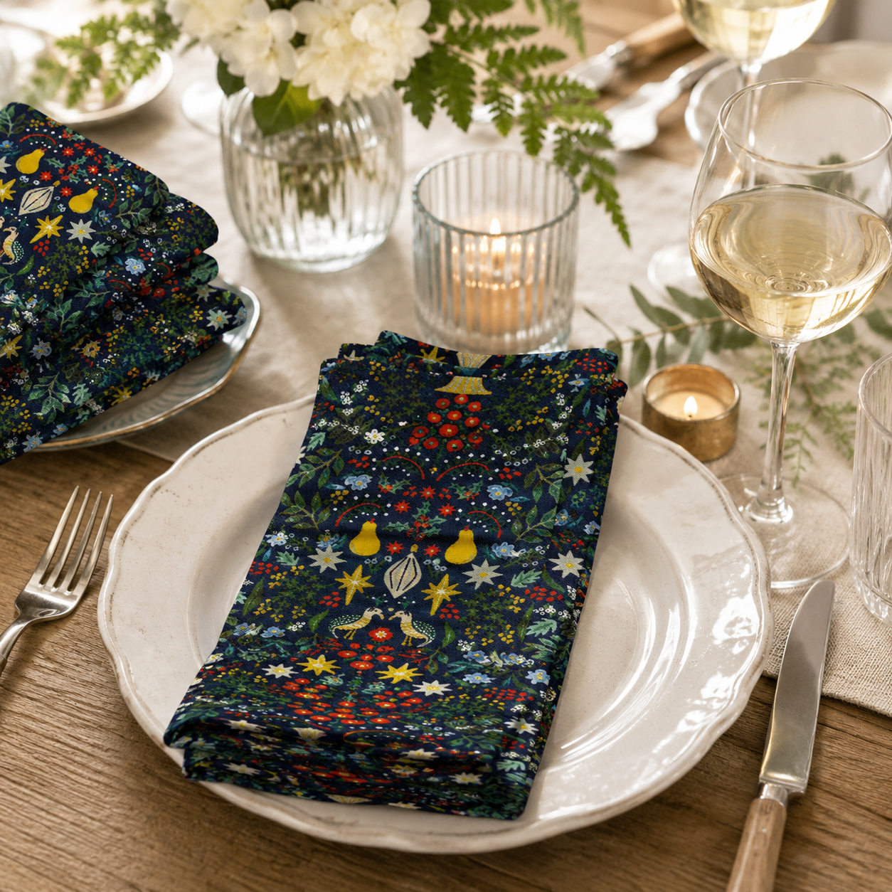 Holiday Classics - Partridge - Rifle Paper Co - Navy - Cotton + Steel