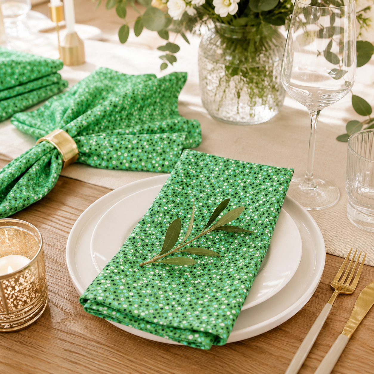 Waku Waku Christmas-Green Sequins Unbleached Fabric-Naocom-Cotton+ Steel