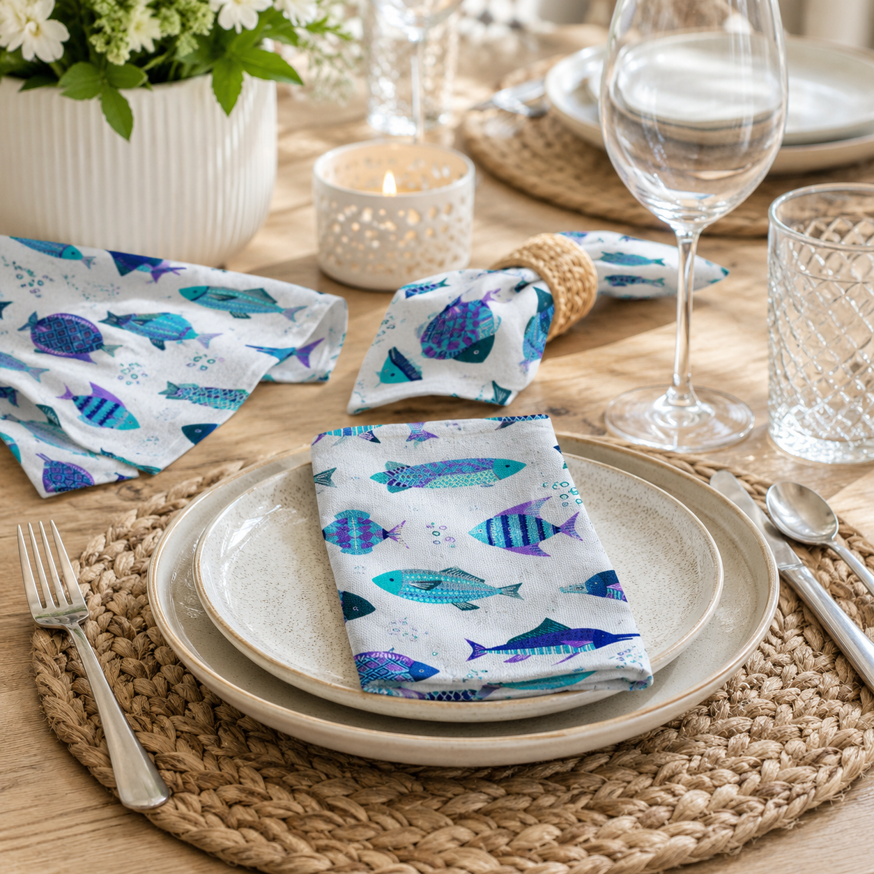 Kokka - Japanese Fabric - Fish - Lightweight Cotton Linen Canvas