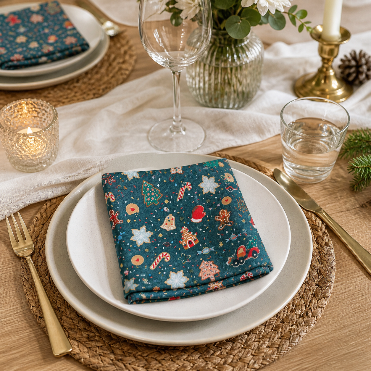 Christmas Cookies Evergreen Metallic Holiday Classics Fabric by Rifle Paper Co. for Cotton + Steel