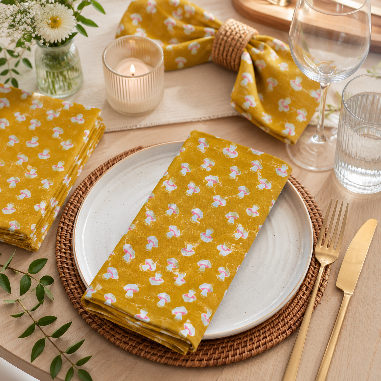 In The Woods -Mushroom-Citrine Unbleached Fabric- Loes Van Oosten - Cotton+Steel
