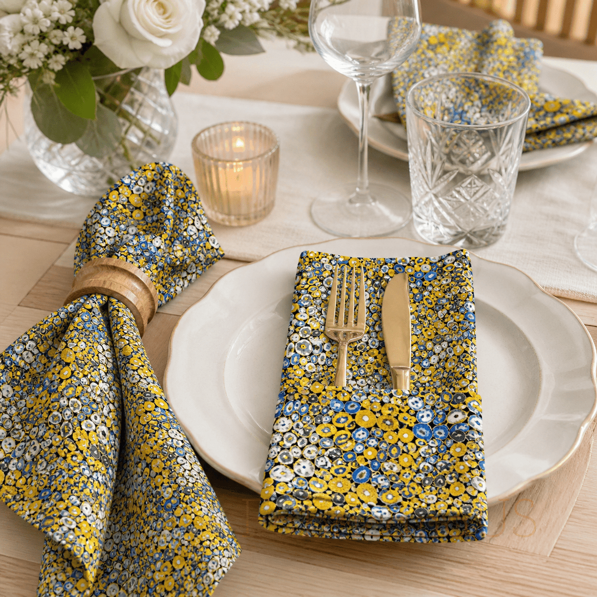 Gustav Klimt Circles Cobalt Metallic Cotton Fabric by Robert Kaufman