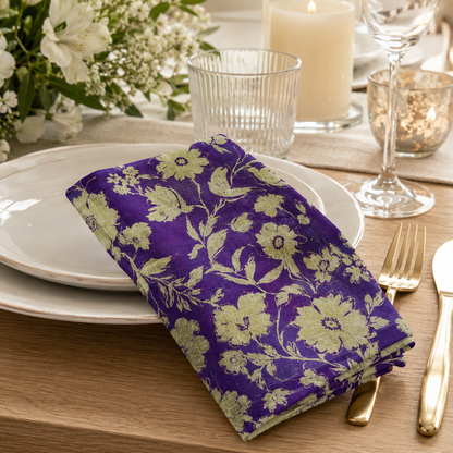 Kokka Japanese Fabric – Purple Olive Floral Fabric – 100% Linen Botanical Print