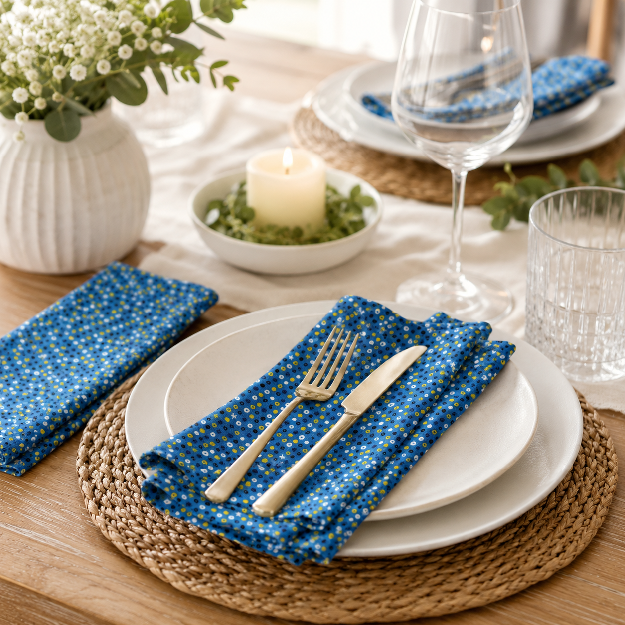 Waku Waku Christmas-Blue Sequins Unbleached Fabric-Cotton+ Steel