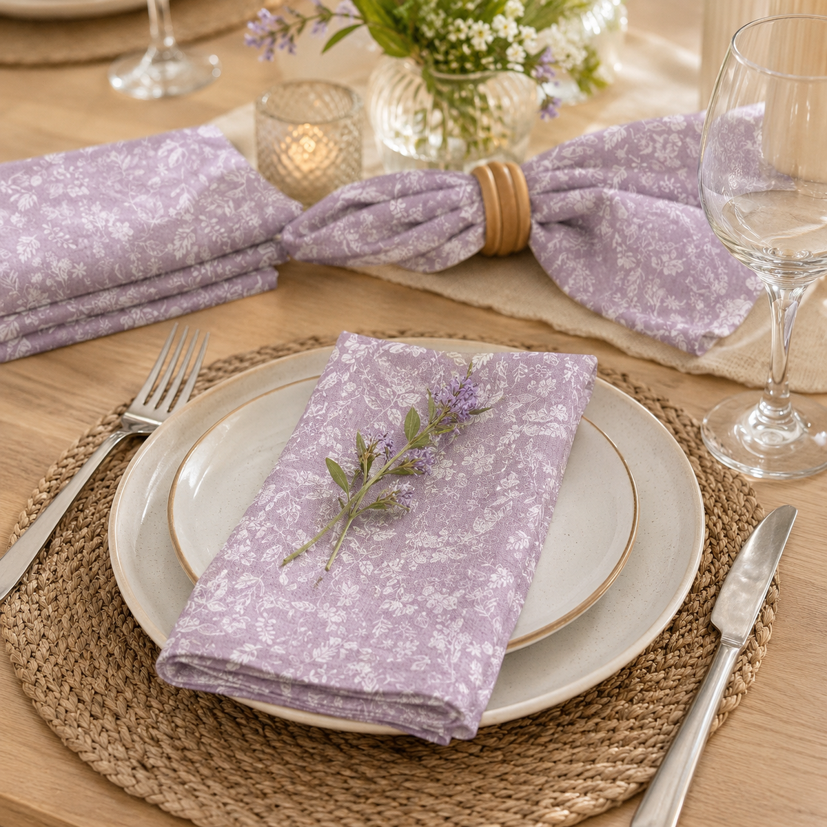 Kokka Natural Garden Purple Japanese Fabric – Cotton Linen Blend Fabric – Premium Floral Fabric