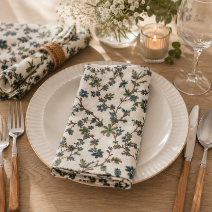 Cotton Crewel Hand Embroidered Fabric-Kashmir Crewel on White-Blue Work