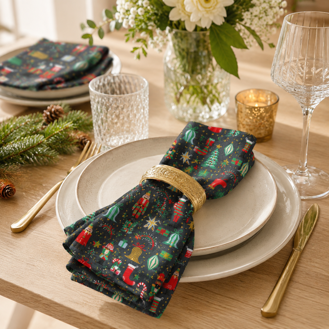 Holiday Classics - Deck The Halls - Evergreen Metallic Fabric - Rifle Paper Co - Cotton + Steel
