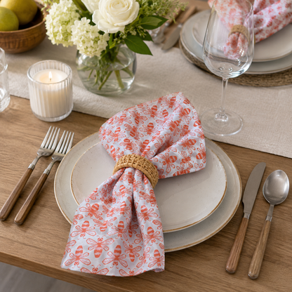 Sweet Floral Scent Bee Coral Fabric by Loes Van Oosten