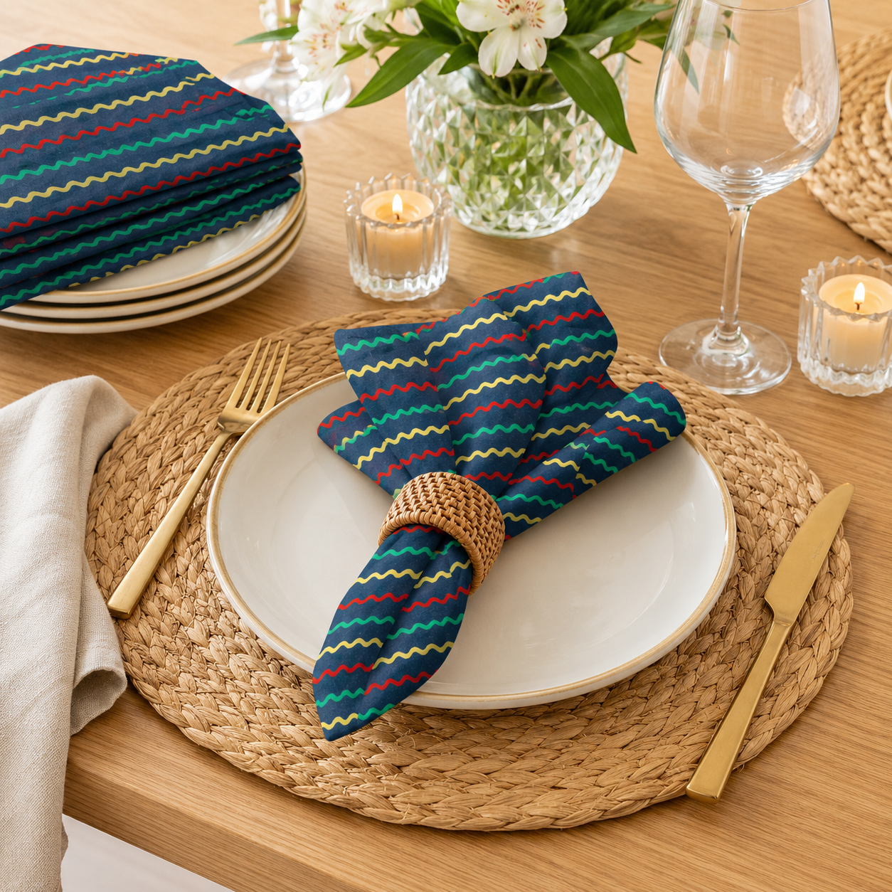 Ribbon Stripe Evergreen Metallic Fabric Holiday Classics by Rifle Paper Co. for Cotton + Steel